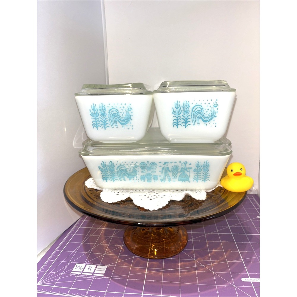 Pyrex 8pc. Amish Butter Print Refrigerator Set Turquoise (2) 501 502 503